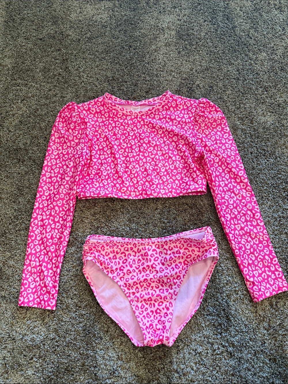 Cat & Jack Hot Pink Leopard Long-Sleeve Two-Piece Swim Set